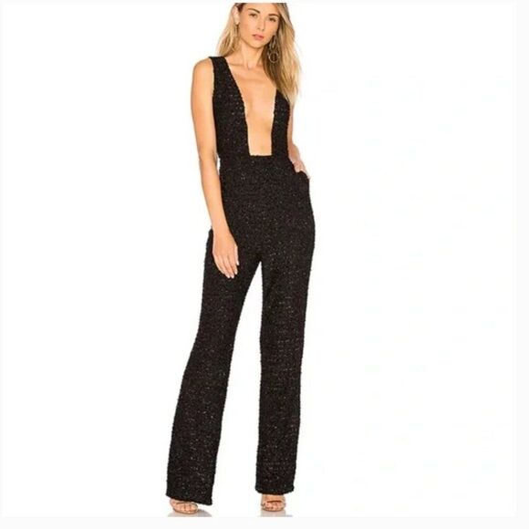 NBD Revolve Jumpsuit Willa Black Shimmer XS NWT Read Measurements - Picture 1 of 6